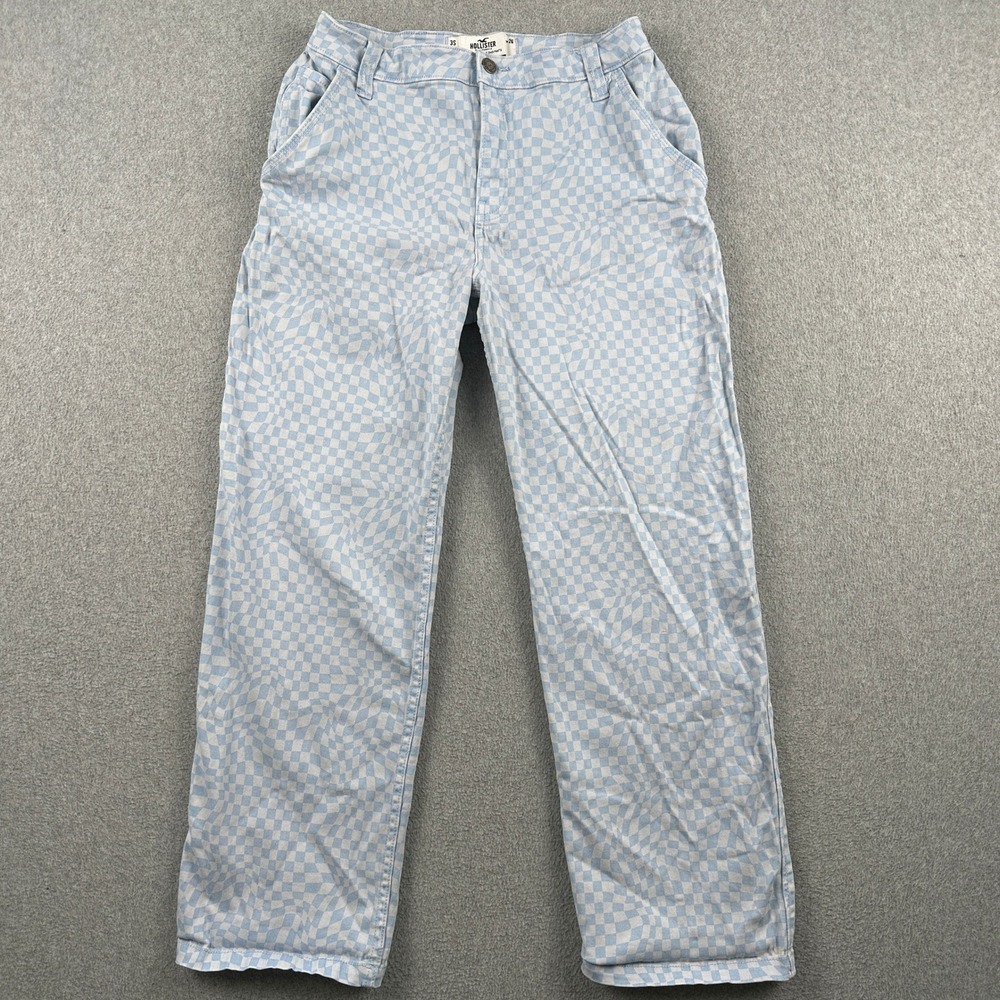 Hollister Pants Womens 3S High-Rise Utility Dad Pants Blue Checkerboard 26W